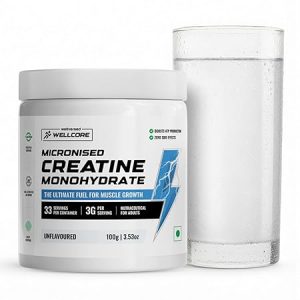Wellcore Pure Micronised Creatine Powder (33 Servings, Unflavoured) For Enhanced Muscle Strength With Rapid Absorption | Creatine Monohydrate | Wellcore Creatine Unflavoured - 100g
